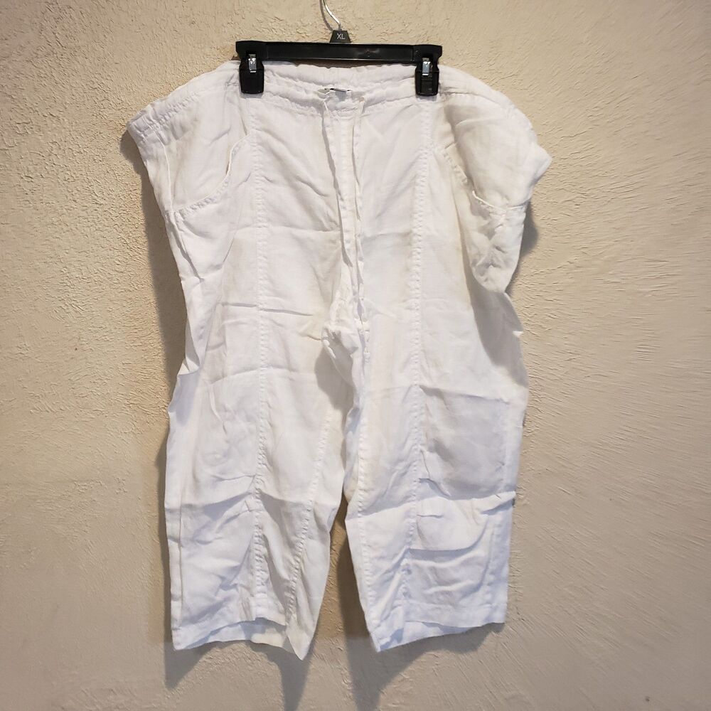 CAbi Linen Pants Womens XL Wide Leg White Lined Vacation Cropped